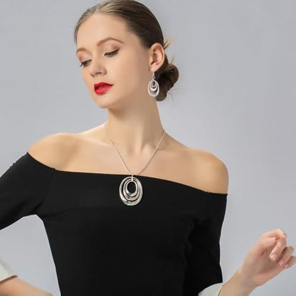 3 Circles Silver Hoop Earrings Necklace Set for Women Geometric Jewelry Set | 925 Silver Hypoallergenic Small Hoop Circle Geometry Textured Finish Minimalist Style Comfortable Wear - style: Gold and Silver Three Hoops