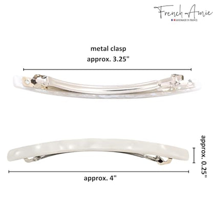 French Amie Long and Thin Frost White Large 4 Inch Hair Clip Barrette | Handmade Automatic Clasp For Women Girls Teens Adults Everyday Style - color: Frost White