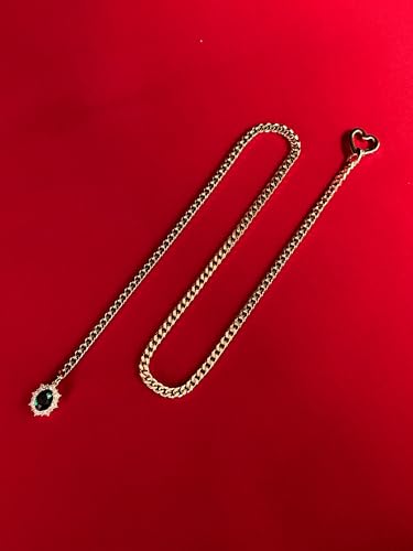 Women's Heart O-Ring Slip Chain Necklace, Double Layered Adjustable 39'' Cuban Chain with Detachable Heart Clasp and Colorful Rhinestone Pendant - color: 25'' Gold-Emerald Green