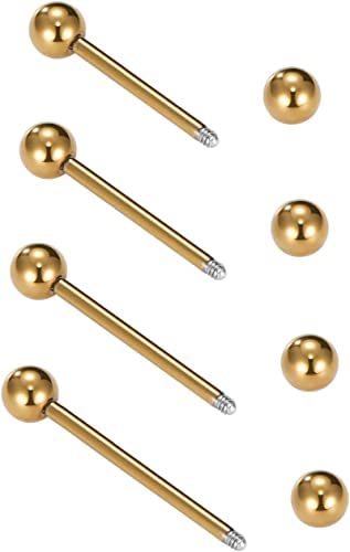 VCMART Nipple Rings Tongue Rings Stainless Steel 14G Straight Barbells Piercing Jewelry 12mm,14mm,16mm,18mm - color: 7 -silver & gold