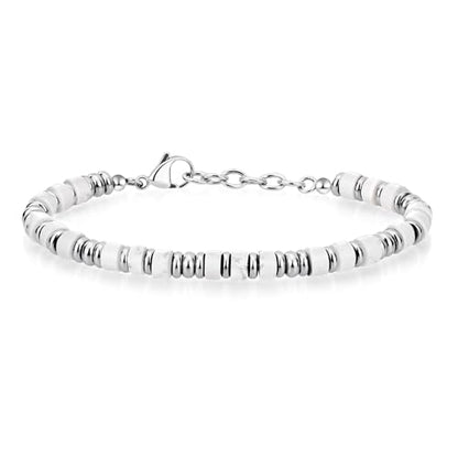 SIUMAL Mens Bracelet, Boho Stainless Steel Bracelets for Men, Beaded Bracelets, Jewelry Gifts for Husband, Father, Friends - color: Silver & White