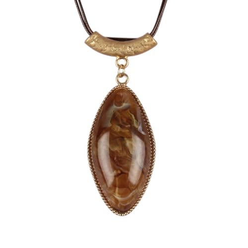 Jeilwiy Chunky Necklaces for Women Leather Cord Necklace with Pendant Boho Long Sweater Necklace Vintage Jewelry - style: Brown Stone Pendant Necklace