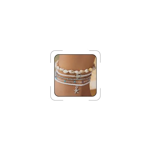 Beaded Starfish Mermaid Anklets Bracelet for Women Waterproof Starfish Shell Pearl Anklet Stackable Stretch Beaded Anklets Hawaiian Beach Jewelry Mermaid Costume Outfits Accessories - style: Turtle Starfish