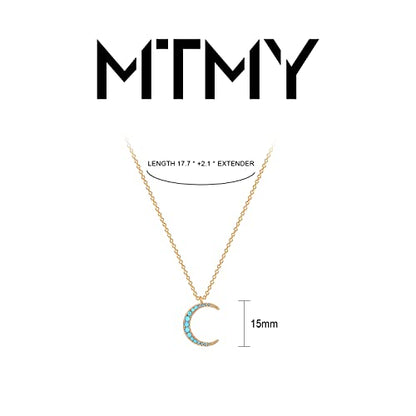 MTMY Gold Moon Pendant Necklace for Women,14K Gold Plated Dainty Chain Crescent Moon Sun Star Necklace Jewelry - style: turquoise moon