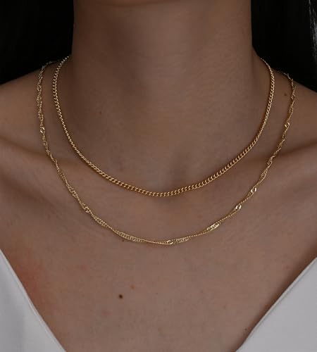 YEEZII Layered Gold Necklaces for Women Trendy, 3 Pcs 14K Gold Plated Choker Paperclip Box Chain Necklace, Stackable Women's Gold Pendant Necklaces Jewelry Set - color: Yellow Gold