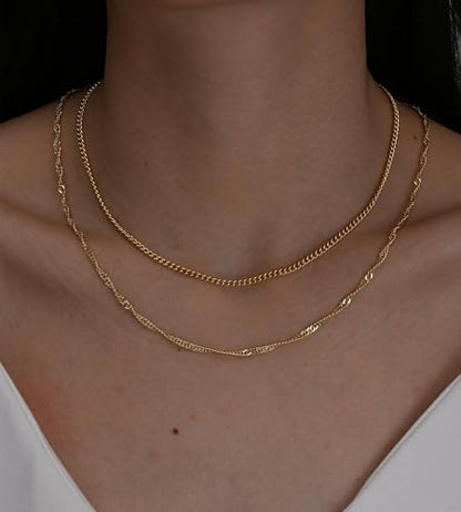 YEEZII Layered Gold Necklaces for Women Trendy, 3 Pcs 14K Gold Plated Choker Paperclip Box Chain Necklace, Stackable Women's Gold Pendant Necklaces Jewelry Set - color: Yellow Gold