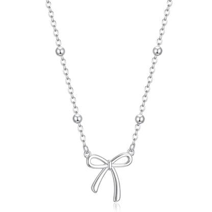 Thaivor Necklace for Women Dainty Bow Necklace 14K Gold Plated Cute Choker Small Pendant Charm Necklaces Teen Gift Trendy Stuff Personalized Jewelry Gifts - color: Silver-Bead-1