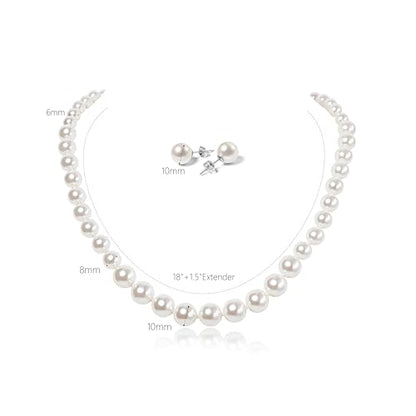 Pearl Necklace and Earring Set for Women Costume Jewelry Set | Elegant Outfit Matching, Wedding Bridesmaid Prom Gifts - style: White 18 inches