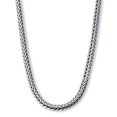 Solid 925 Sterling Silver Foxtail Chain Necklace, Width 1.5mm - Oxidized Non-Tarnish Unisex Snake Design Wheat Chain Necklace for Men Women 17.7" 19.7" 21.6" 23.6" Inch - Handmade - style: 17.7" - 45 cm