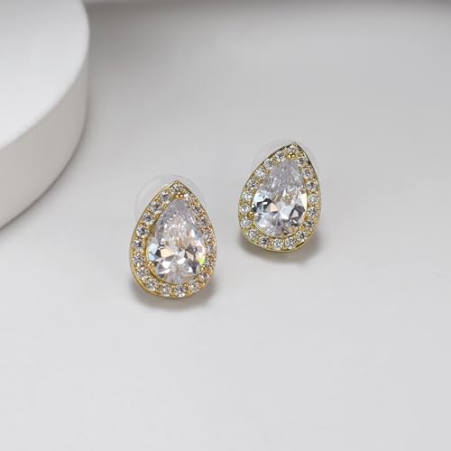 Teardrop Cubic Zirconia Jewelry Set for Women Wedding Prom Bridesmaid Gift | Sparkle Necklace Earrings Bracelet, Bride Formal Party Jewelry - color: Gold
