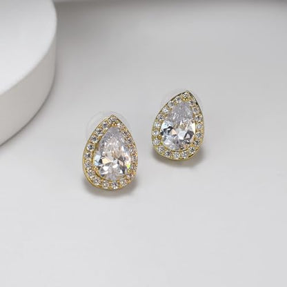 Teardrop Cubic Zirconia Jewelry Set for Women Wedding Prom Bridesmaid Gift | Sparkle Necklace Earrings Bracelet, Bride Formal Party Jewelry - color: Gold