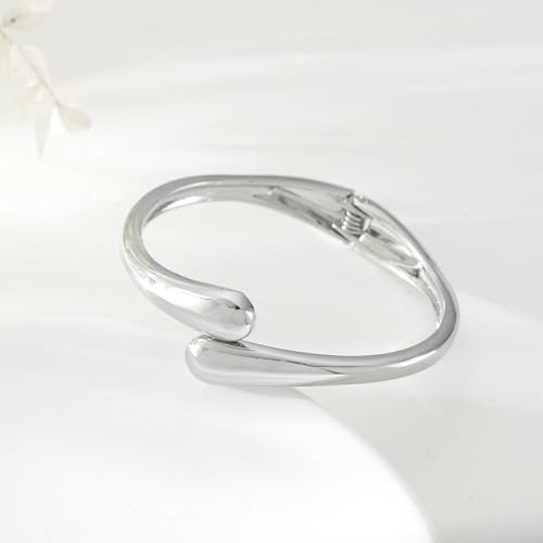Bangle Bracelets for Women | 14K Gold Plated Trendy Wide Bracelets | Hinged Arm Cuff Bangles Chunky Bracelet for Women - color: Style E-Silver Plated Bangles