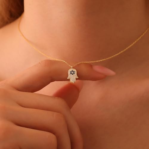 LLWOM Gold Necklace for Women-14k Gold Plated Infinity Necklace Star Of David Necklace Evil Eye Cross Pendants Heart Dainty Gold Necklace For Women - color: Gold-Evil Eye Hand