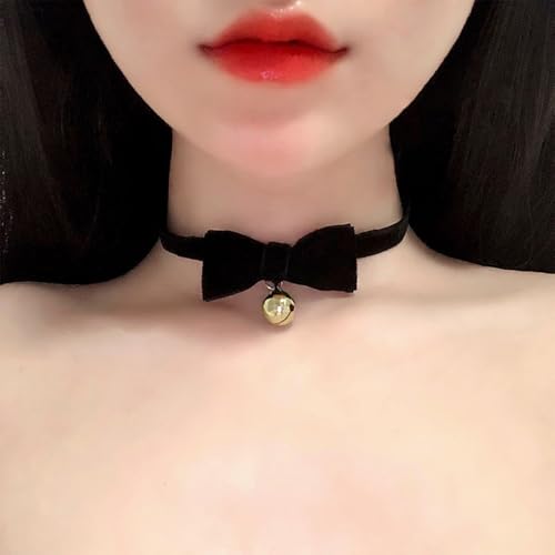 Bow Necklace for Women Dainty Velvet Ribbon Choker Necklaces Red Black Bow Choker Pearl Bell Heart Pendant Necklace Winter Holiday Necklace Cute Bow Knot Necklace for Christmas New Year Gifts - color: Gold bell