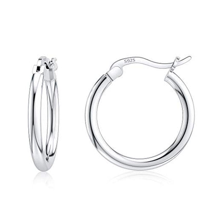 JIAYIQI Sterling Silver Hoop Earrings 18K White Gold Plated Silver Circle Endless Earrings Hoops Jewelry Lightweight Hoop Earring for Women Diameter 10,14,16,18,20,25,30,35,40,50,60mm - style: Silver-16mm