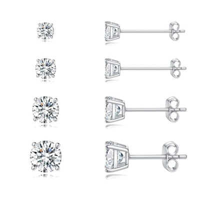 Gold Stud Earring Set for Women Men, Round CZ Earrings Hypoallergenic | 925 Silver Post , 4 Holes Small Studs Earrings Multiple Piercing Cartilage Tragus Trendy Post Cute Earrings Stacks Jewelry - color: White gold