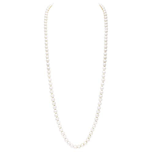 Rosemarie & Jubalee Women's Stunning Simulated Glass Pearl Knotted Strand Pearl Necklace - color: Cream, Gold, size: 8mm, style: 36" Endless