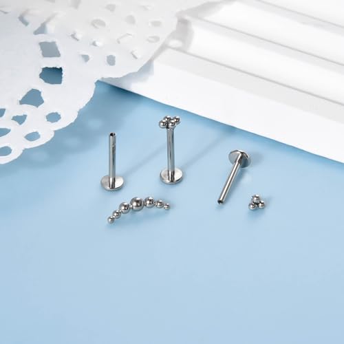 Lantine 16g CZ Crawler Flat Back Stud Earrings Set G23 Titanium Cartilage Tragus Daith Helix Piercing Jewelry 20g Flat Screw 2nd 3rd Lobe FlatBack Earrings - color: Ball, size: 16g 10mm