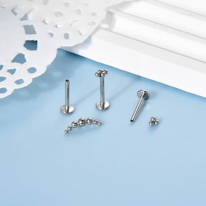 Lantine 16g CZ Crawler Flat Back Stud Earrings Set G23 Titanium Cartilage Tragus Daith Helix Piercing Jewelry 20g Flat Screw 2nd 3rd Lobe FlatBack Earrings - color: Ball, size: 16g 10mm