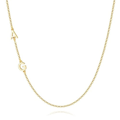 M MOOHAM Sideways Two Initial Necklaces for Women Girls Birthday Gifts | Dainty 14K Gold-Plated, Custom Initial Necklace, Letter Necklace Jewelry, Birthday Gifts for Women Wife Mom Sister Friends - color: initial A & initial G