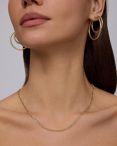 PAVOI Waterproof Chain Necklace for Women, 14K Gold Plated Layering Chains | Flat Curb, Herringbone, Snake, Rope, Figaro, Cuban Link & Paperclip Chain Necklaces, Stainless Steel Fashion Jewelry - color: White Gold