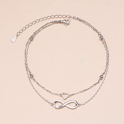 Anklet for Women 925 Sterling Silver Foot Adjustable Ankle Bracelet Jewelry - style: Infinity Heart