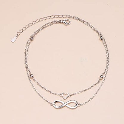 Anklet for Women 925 Sterling Silver Foot Adjustable Ankle Bracelet Jewelry - style: Infinity Heart