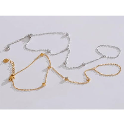 Mchic Hand Chain Tennis Bracelets for Women Trendy: Dainty Diamond Beaded Bracelet 14K Gold Plated/Silver Finger Ring Bracelet Hand Chain Jewelry Adjustable Sparkly Prom Bracelets - color: small CZ hand chain silver