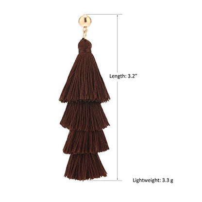 BaubleStar Bohemian Layered Tassel Drop Earrings for Women | Lightweight Statement Party Festival Jewelry - color: Chocolate