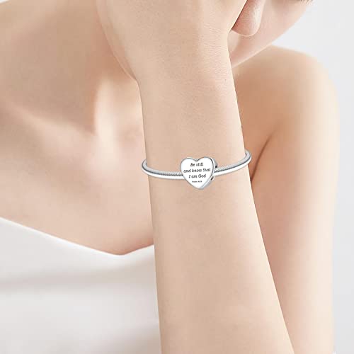 LUXILLA Love You Best Friend Grandma Wife Heart Charm 925 Sterling Silver Charms Fit for Bracelets Necklace Jewelry Gift for Women - color: Be still and know that I am God Psalm 46:10 Charm