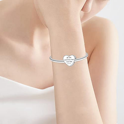 LUXILLA Love You Best Friend Grandma Wife Heart Charm 925 Sterling Silver Charms Fit for Bracelets Necklace Jewelry Gift for Women - color: Be still and know that I am God Psalm 46:10 Charm