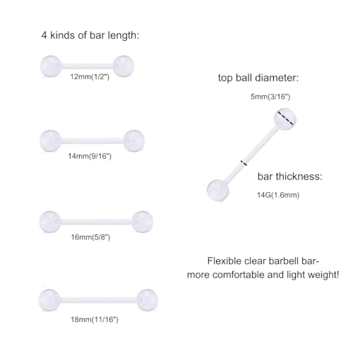 FECTAS Plastic Nipple Rings Tongue Piercing Retainer Barbell 14g for Women Surgery 12/14/16/18mm - style: A-12pcs-14MM