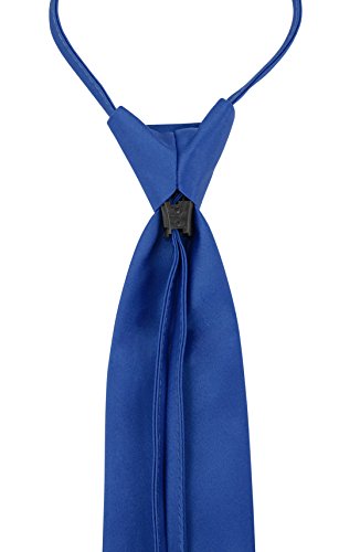 Vesuvio Napoli PreTied Men's Necktie Solid Color Mens Adjustable Zipper Neck Tie - color: Royal Blue