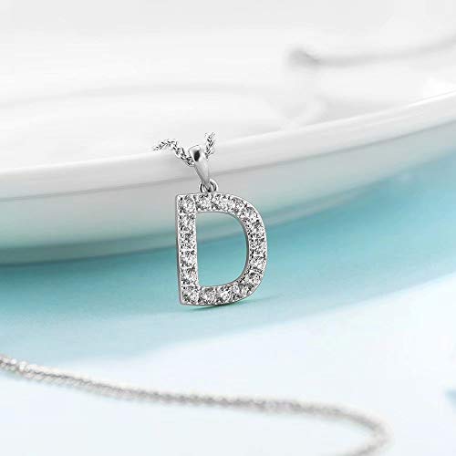 Tarsus Initial Cubic Zirconia Necklace for Women Teens | Jewelry Gifts for Women Adjustable Chain 18" + 2" - style: Silver-D-Diamond style