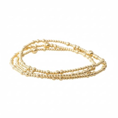 14K Gold Plated Beaded Bracelets Stack Set for Women,Stretch Boho Ball Jewelry Friendship Trendy - color: 3Pcs