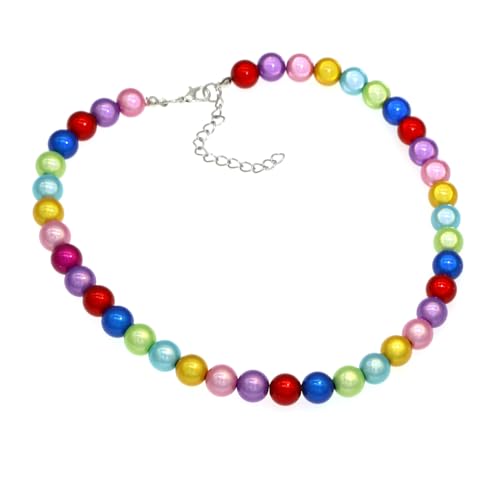 Long Simulated 10mm AAA Pearl Strand Necklace for Women Multicolor Pearl Choker Necklace 1920s Pearl Statement Necklace Costume Jewelry - color: 10mm Multicolor Reflective