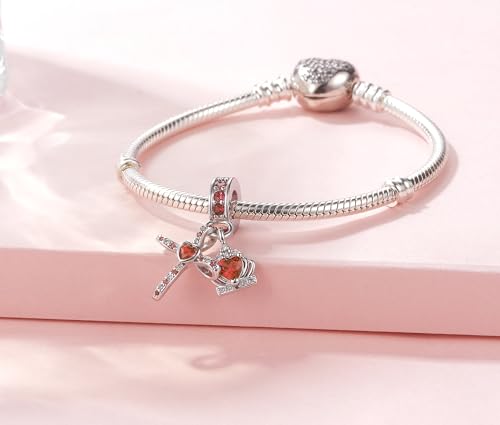 Silver Cross Birthstones Charm Fit for Pandora Charms Bracelet Crown Dangle Charms Beads Birthday Jewelry Gifts for Women - style: January