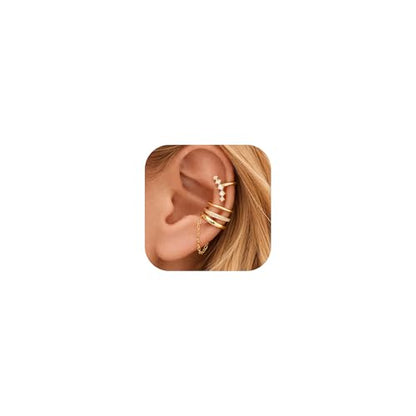 Ear Cuffs Non Piercing Ear Cuff for Women Clip on Huggie Hoop Earrings Gold Fake Earring Cuff with Chain Clips Minimalist Jewelry - color: B3:4pcs gold