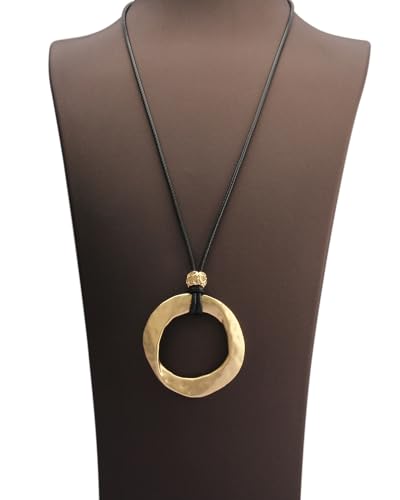 Boho Necklaces for Women Chunky Circle Necklace Bohemian Necklaces | Chunky Boho Necklace for Women Layered Boho Circle Leather Choker Necklace Long Vintage Necklaces Bohemian Jewlery Gifts - style: Boho Necklace Women