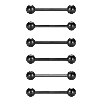 VCMART 12mm-18mm 14G Tongue Rings Nipple Straight Barbells Surgical Steel Body Piercing Jewelry - style: Style D -6pcs, black