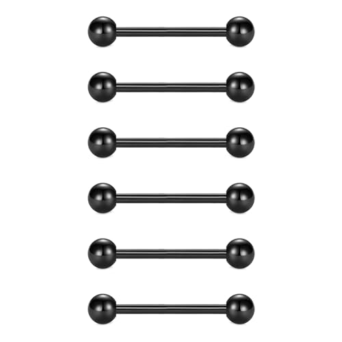 VCMART 12mm-18mm 14G Tongue Rings Nipple Straight Barbells Surgical Steel Body Piercing Jewelry - style: Style D -6pcs, black