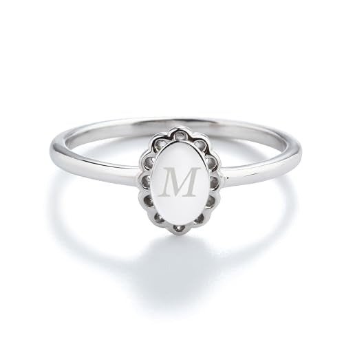 Cherished Moments .925 Sterling Silver or 14K Gold Plated Personalized Gift Signet Ring with Engraved Initial for Baby, Toddler, Kids, Girls, and Children - color: Silver
