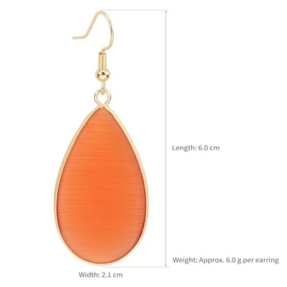 BaubleStar Natural Crystal Healing Stone Earrings Statement Teardrop Dangle Earrings for Women - color: Orange