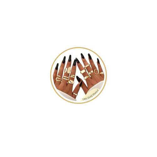 12 PCS Chunky Gold Stackable Rings for Women Non Tarnish 18K Gold Plated Statement Ring Stack Set Silver Adjustable Stacking Thumb Knuckle Band Dainty Open Rings Signet Cute Jewelry Gift - color: 12Pcs Gold