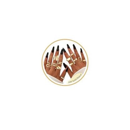 12 PCS Chunky Gold Stackable Rings for Women Non Tarnish 18K Gold Plated Statement Ring Stack Set Silver Adjustable Stacking Thumb Knuckle Band Dainty Open Rings Signet Cute Jewelry Gift - color: 12Pcs Gold