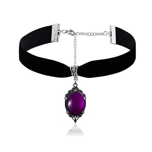 Gothic Black Velvet Goth Choker Necklace for Women,Cameo Black Choker Crow Skull Pendant Necklace Vintage Collar Skull Necklace Gothic Jewelry - style: Purple