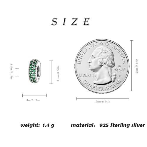 ARTCHARM Clasp Love Safety Chain Charm - Authentic 925 Sterling Silver Heart Beads - Fit European Style Bracelet - color: 2pcs Green Spacer Stopper