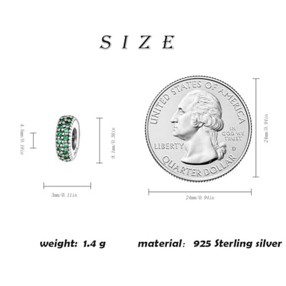 ARTCHARM Clasp Love Safety Chain Charm - Authentic 925 Sterling Silver Heart Beads - Fit European Style Bracelet - color: 2pcs Green Spacer Stopper