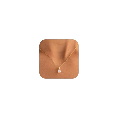 Dainty Silver Gold Necklaces for Women Cute Station Choker Simulated Diamond Necklace Simple Layering CZ Necklace Trendy Jewelry Gifts - color: Gold, style: Square