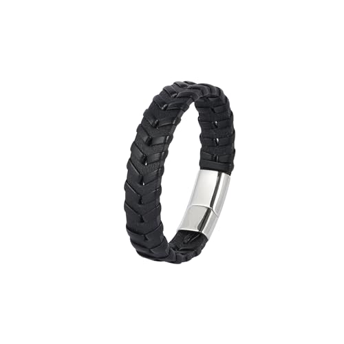 6Pcs Men Braided Leather Bracelet Black Punk Rock Skull Bracelet - color: C: Black